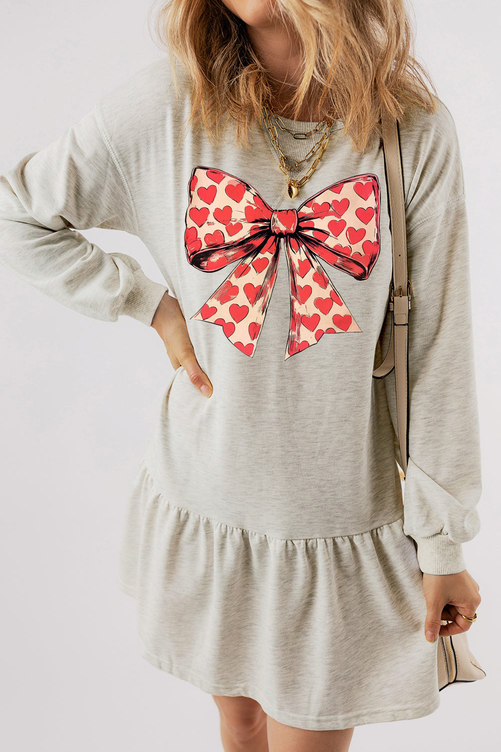 Cute Valentine's Day Heart Ribbon Ruffle Print Mini Dress