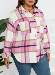 Plaid Color Block Buttoned Long Sleeve Jacket With Pocket