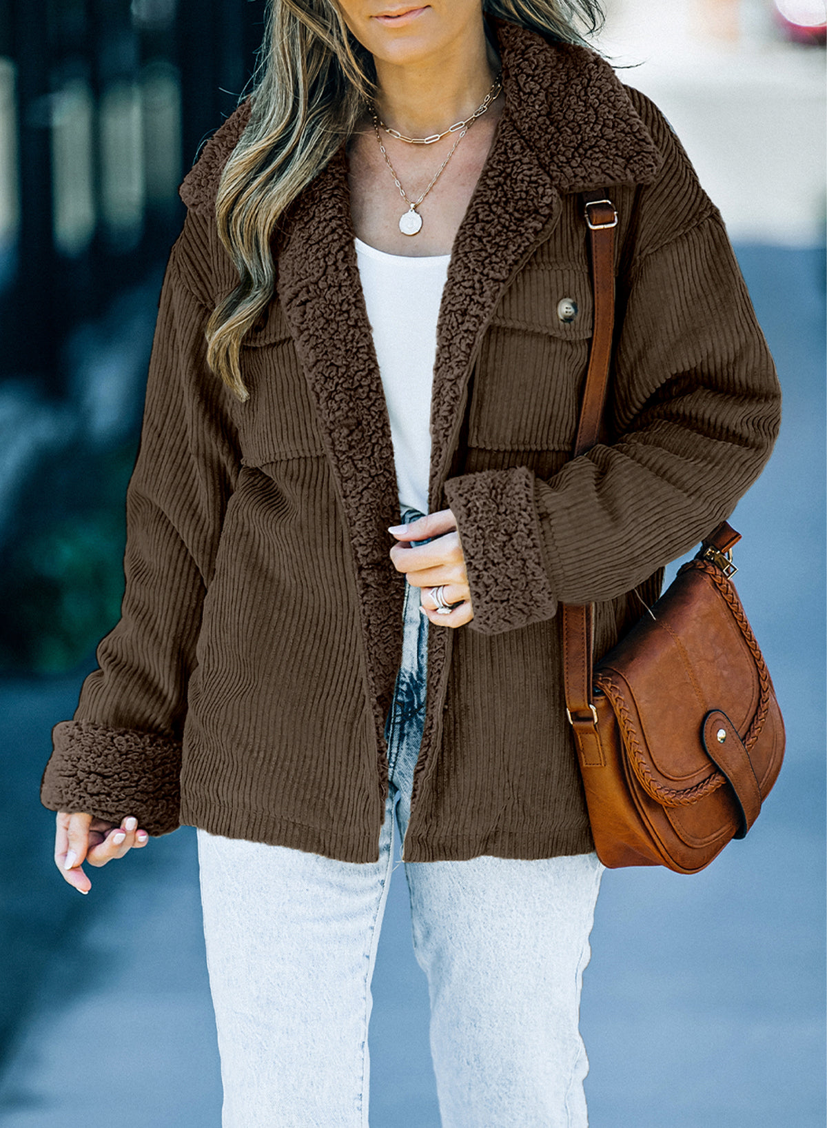 Coffee Solid Color Quilted Zip Up Puffer Jacket