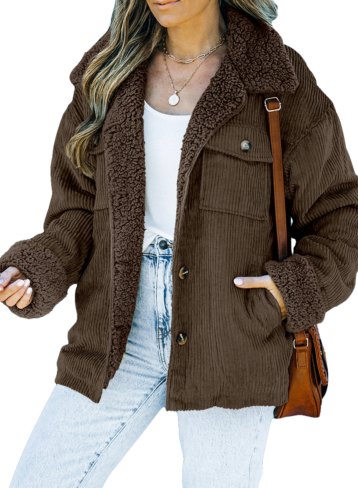 Coffee Solid Color Quilted Zip Up Puffer Jacket