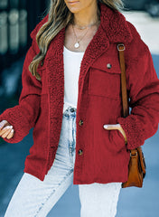 Red Solid Color Quilted Zip Up Puffer Jacket