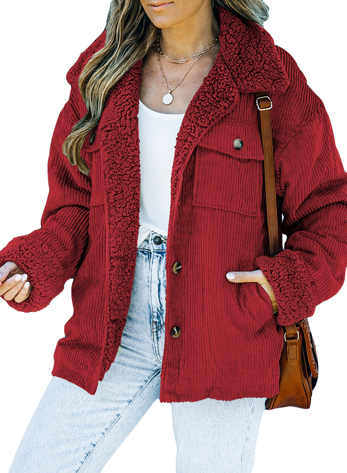 Red Solid Color Quilted Zip Up Puffer Jacket