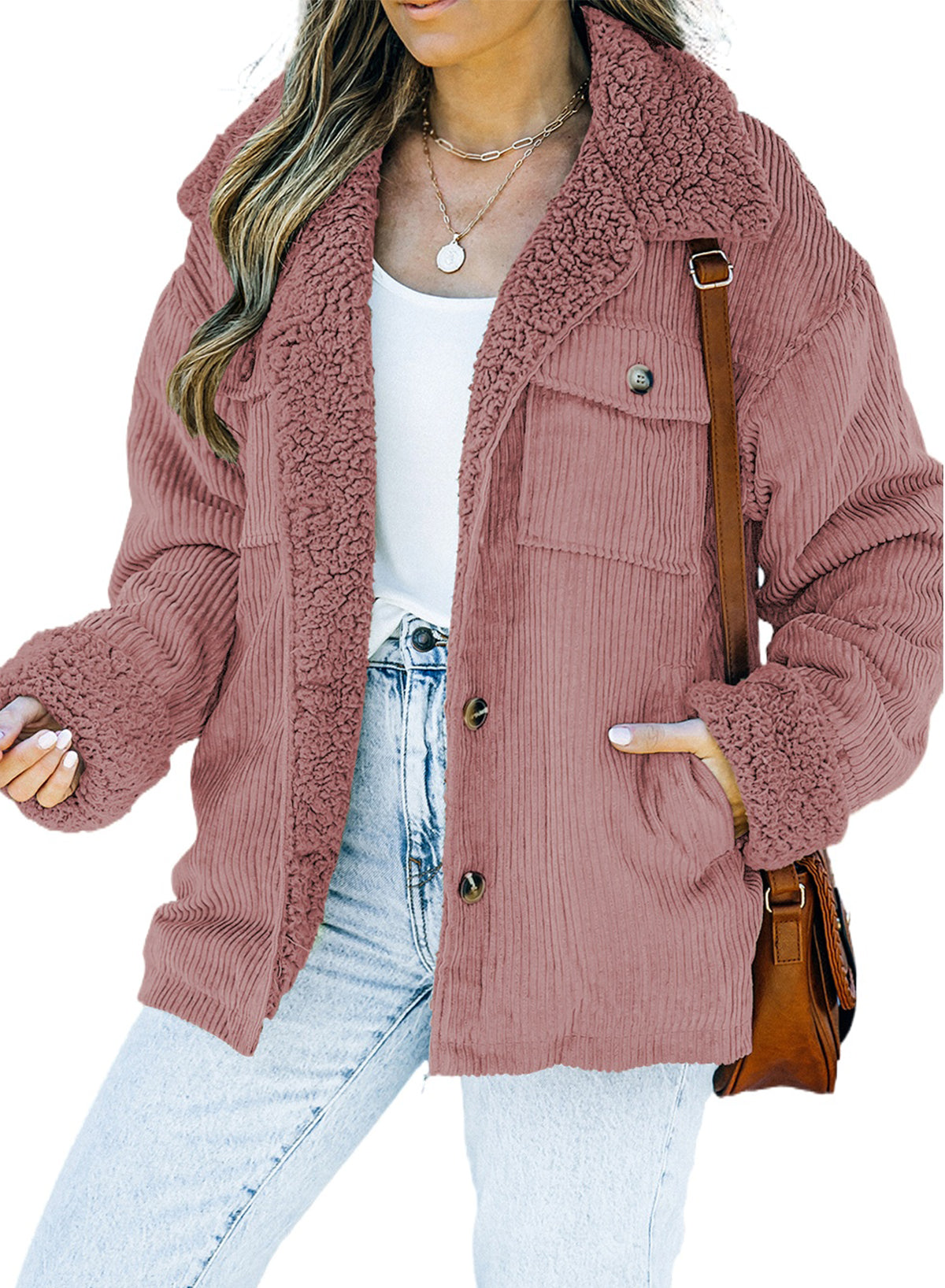 Pink Solid Color Quilted Zip Up Puffer Jacket