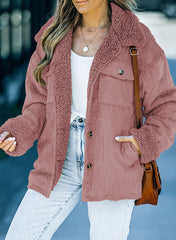 Pink Solid Color Quilted Zip Up Puffer Jacket