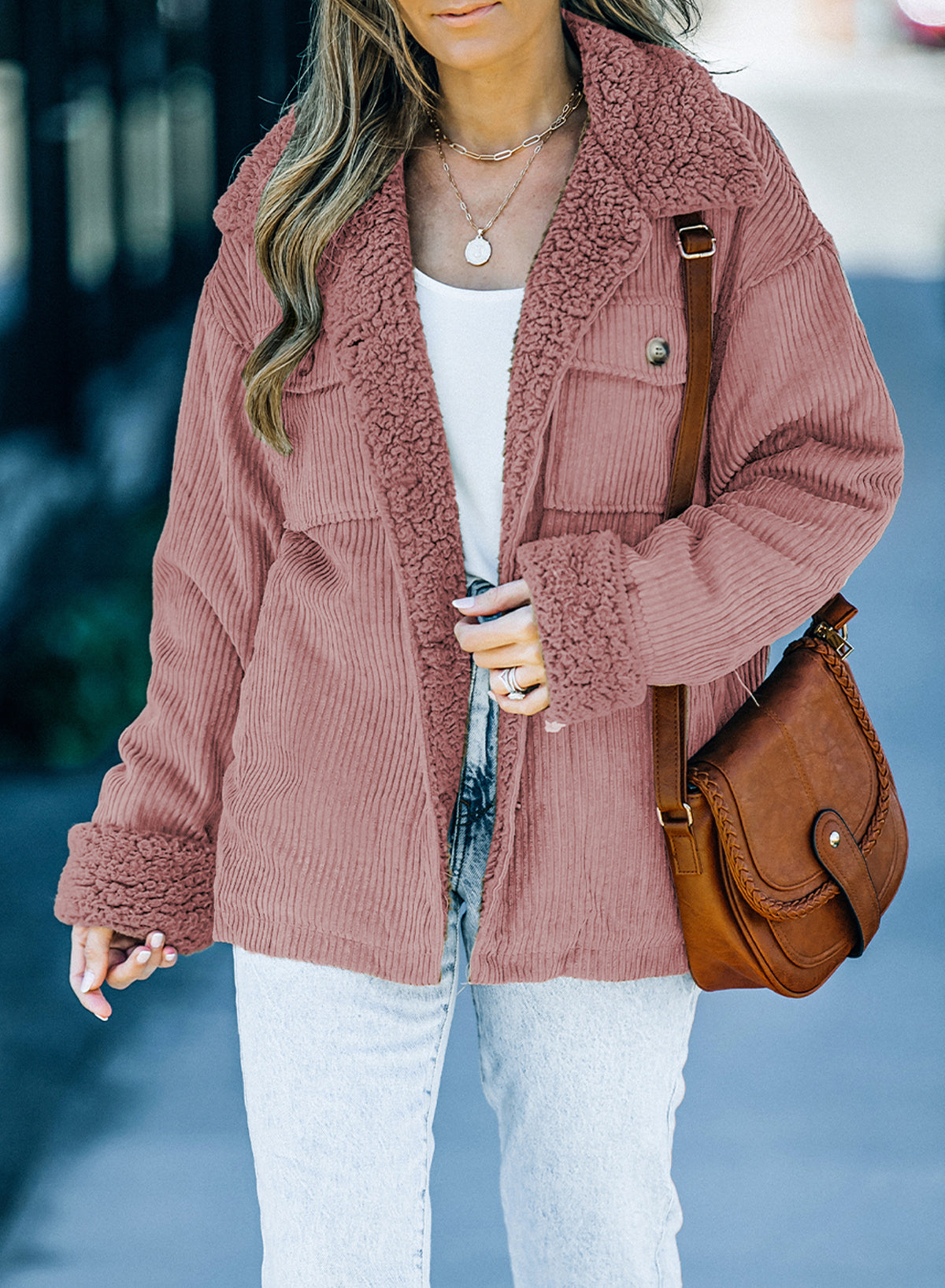 Pink Solid Color Quilted Zip Up Puffer Jacket