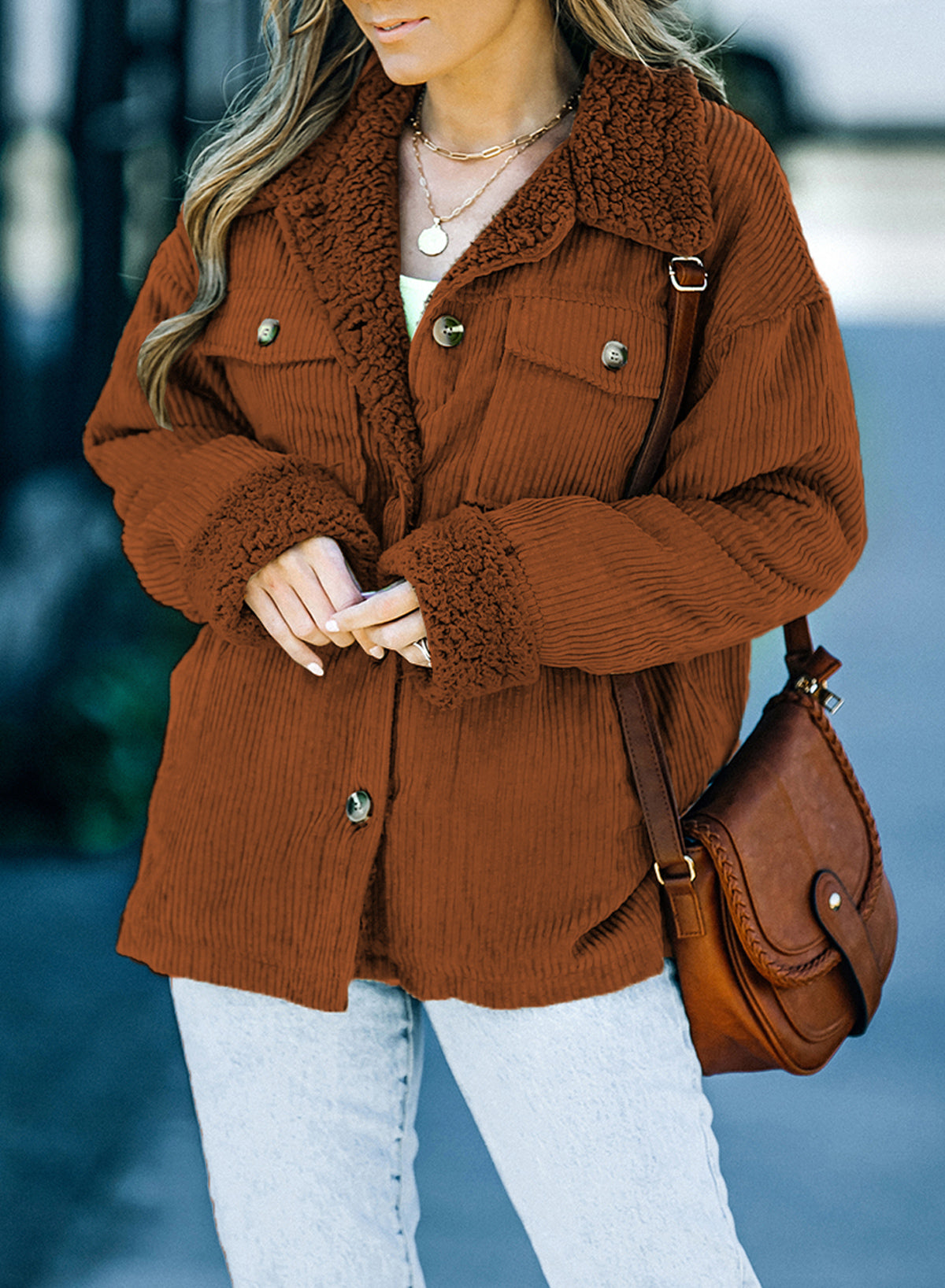 Brown Solid Color Quilted Zip Up Puffer Jacket