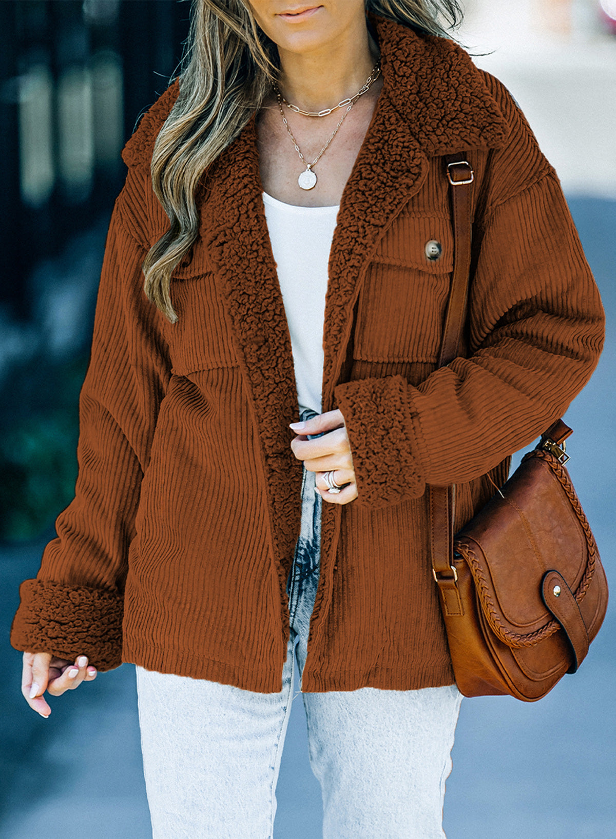 Brown Solid Color Quilted Zip Up Puffer Jacket