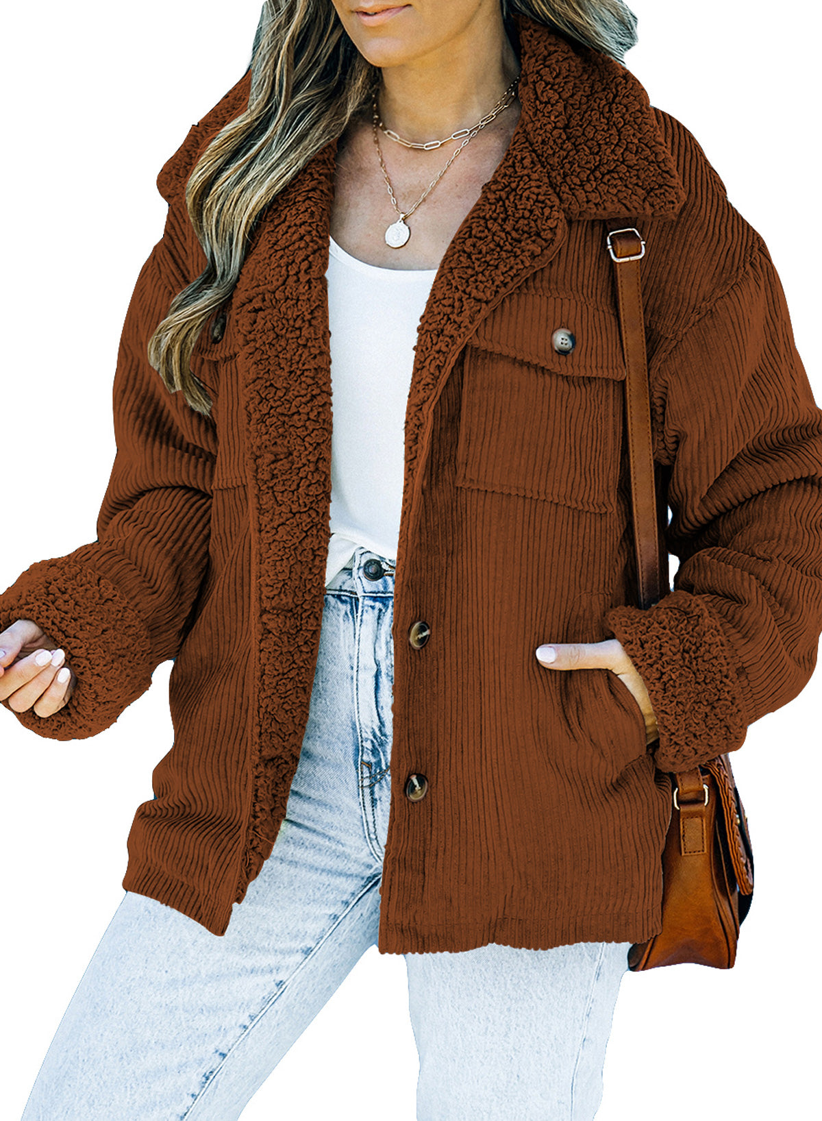 Brown Solid Color Quilted Zip Up Puffer Jacket