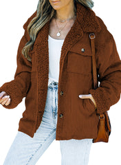 Brown Solid Color Quilted Zip Up Puffer Jacket