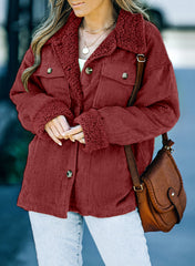 Wine Red Solid Color Quilted Zip Up Puffer Jacket