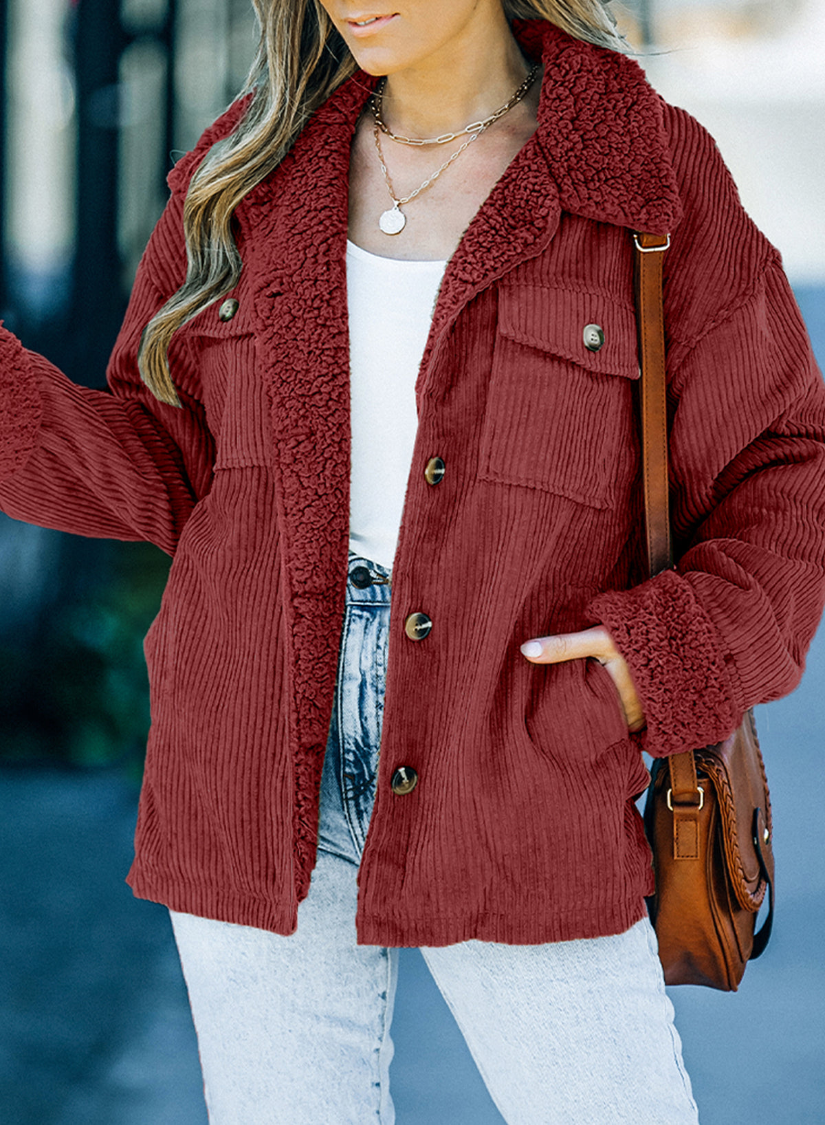 Wine Red Solid Color Quilted Zip Up Puffer Jacket