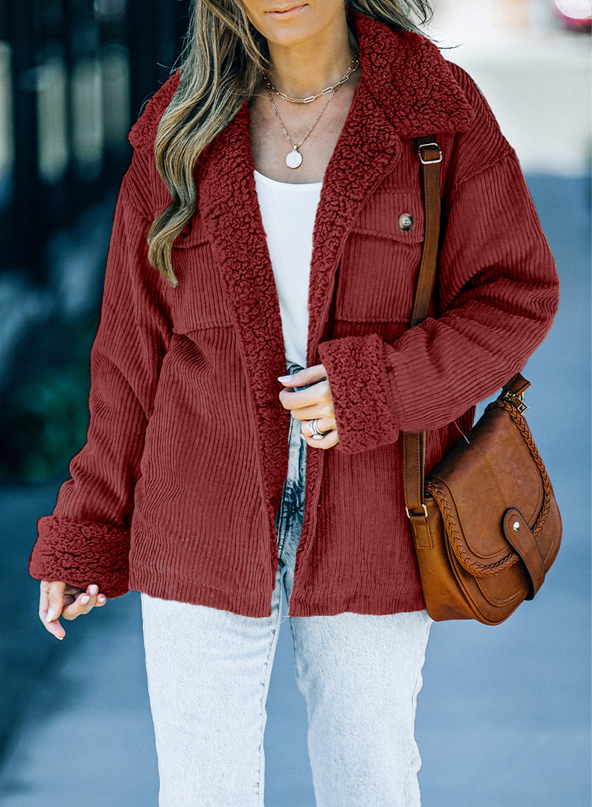 Wine Red Solid Color Quilted Zip Up Puffer Jacket