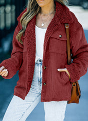Wine Red Solid Color Quilted Zip Up Puffer Jacket