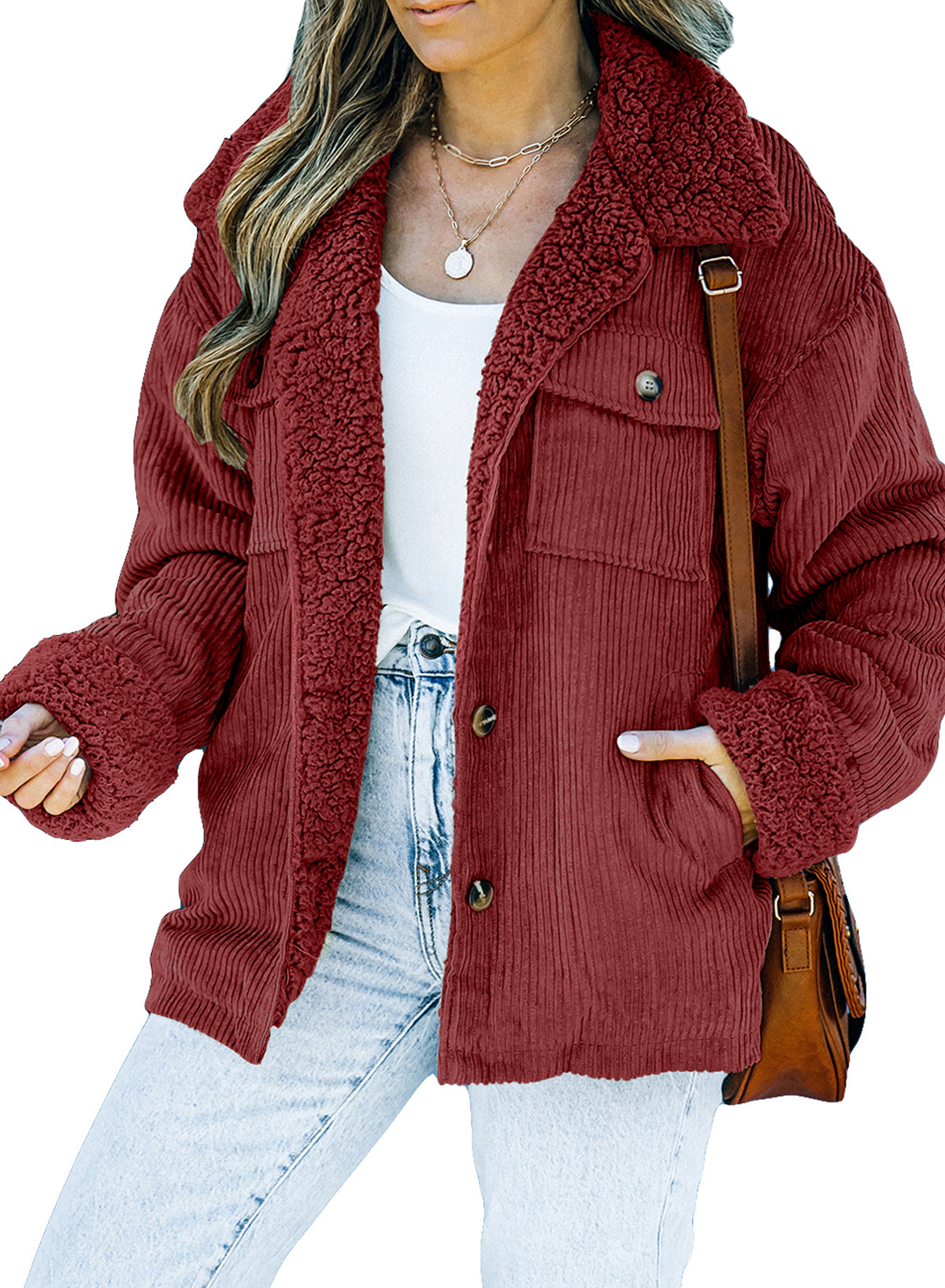 Wine Red Solid Color Quilted Zip Up Puffer Jacket