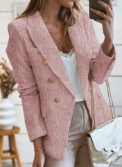 Pink Double-breasted Textures Long Sleeve Business Jacket