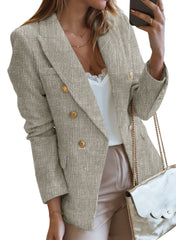 Grey Double-breasted Textures Long Sleeve Business Jacket