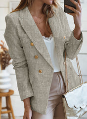 Grey Double-breasted Textures Long Sleeve Business Jacket