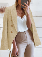 Beige Double-breasted Textures Long Sleeve Business Jacket