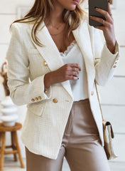 White Double-breasted Textures Long Sleeve Business Jacket