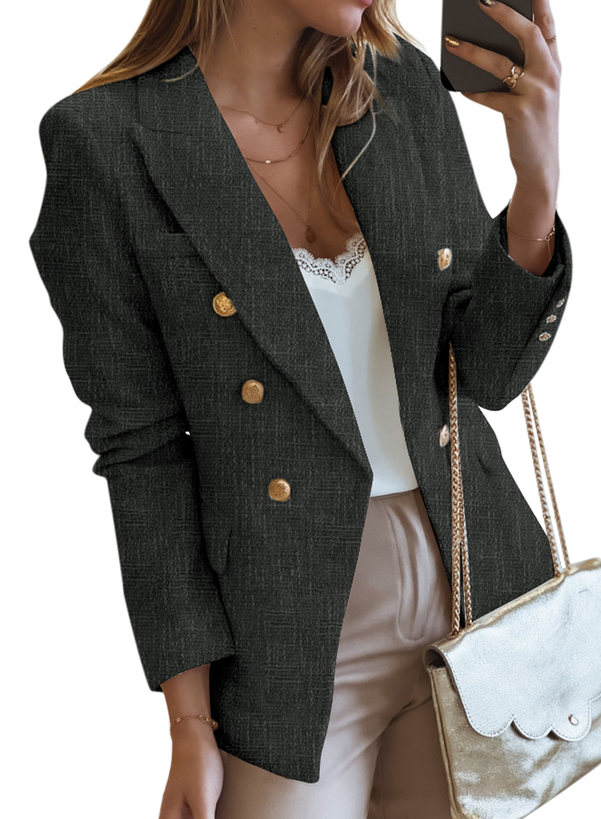 Black Double-breasted Textures Long Sleeve Business Jacket