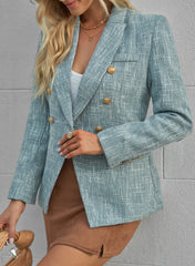 Blue Double-breasted Textures Long Sleeve Business Jacket