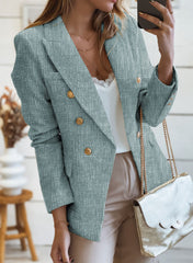 Blue Double-breasted Textures Long Sleeve Business Jacket