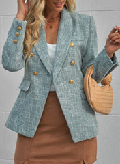 Blue Double-breasted Textures Long Sleeve Business Jacket