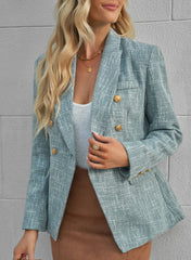 Blue Double-breasted Textures Long Sleeve Business Jacket