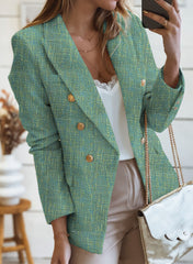 Green Double-breasted Textures Long Sleeve Business Jacket