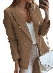 Brown Double-breasted Textures Long Sleeve Business Jacket