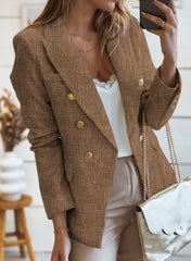 Brown Double-breasted Textures Long Sleeve Business Jacket