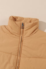 Khaki Pocket Zip Up Stand Collar Jacket