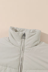 Grey Pocket Zip Up Stand Collar Jacket