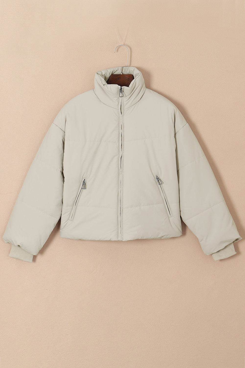 Grey Pocket Zip Up Stand Collar Jacket