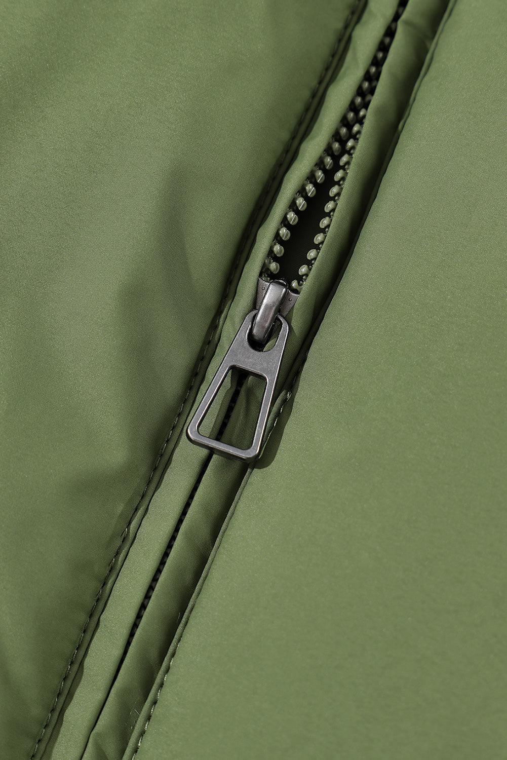 Green Pocket Zip Up Stand Collar Jacket