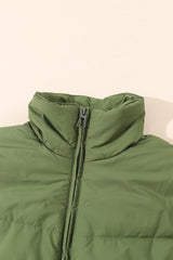 Green Pocket Zip Up Stand Collar Jacket