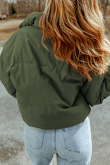 Green Pocket Zip Up Stand Collar Jacket