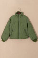 Green Pocket Zip Up Stand Collar Jacket