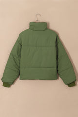 Green Pocket Zip Up Stand Collar Jacket