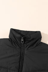 Black Pocket Zip Up Stand Collar Jacket