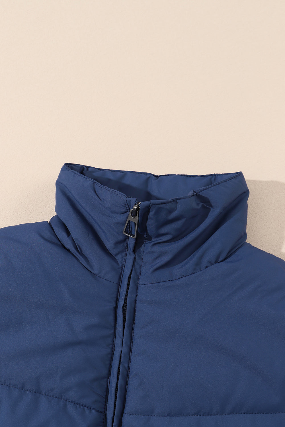 Blue Pocket Zip Up Stand Collar Jacket