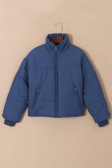 Blue Pocket Zip Up Stand Collar Jacket