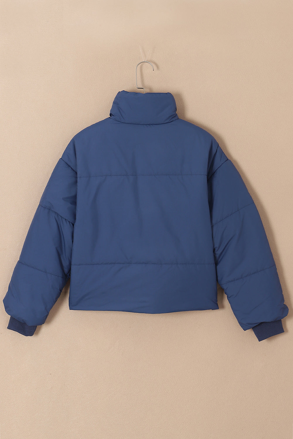 Blue Pocket Zip Up Stand Collar Jacket