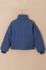 Blue Pocket Zip Up Stand Collar Jacket