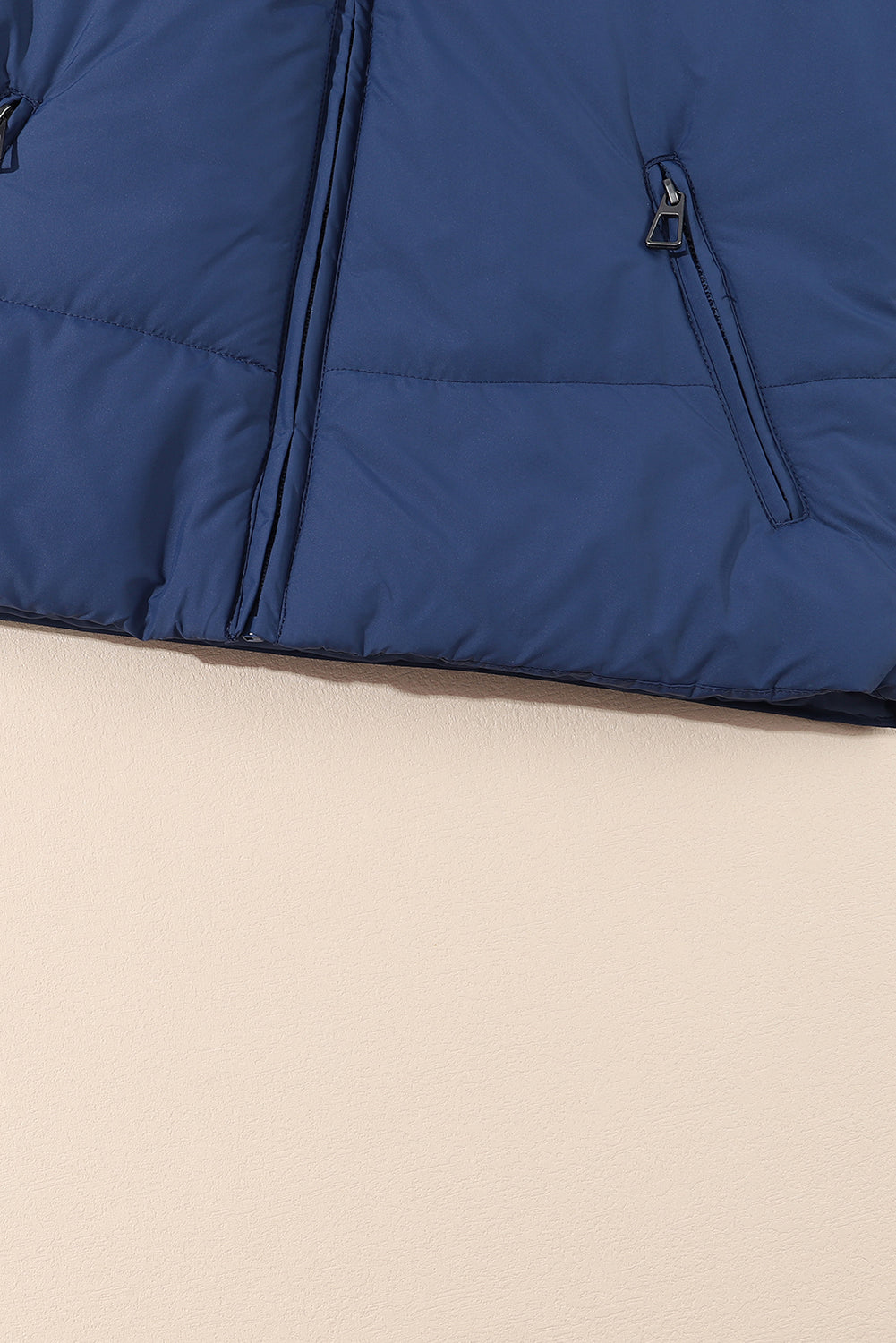 Blue Pocket Zip Up Stand Collar Jacket