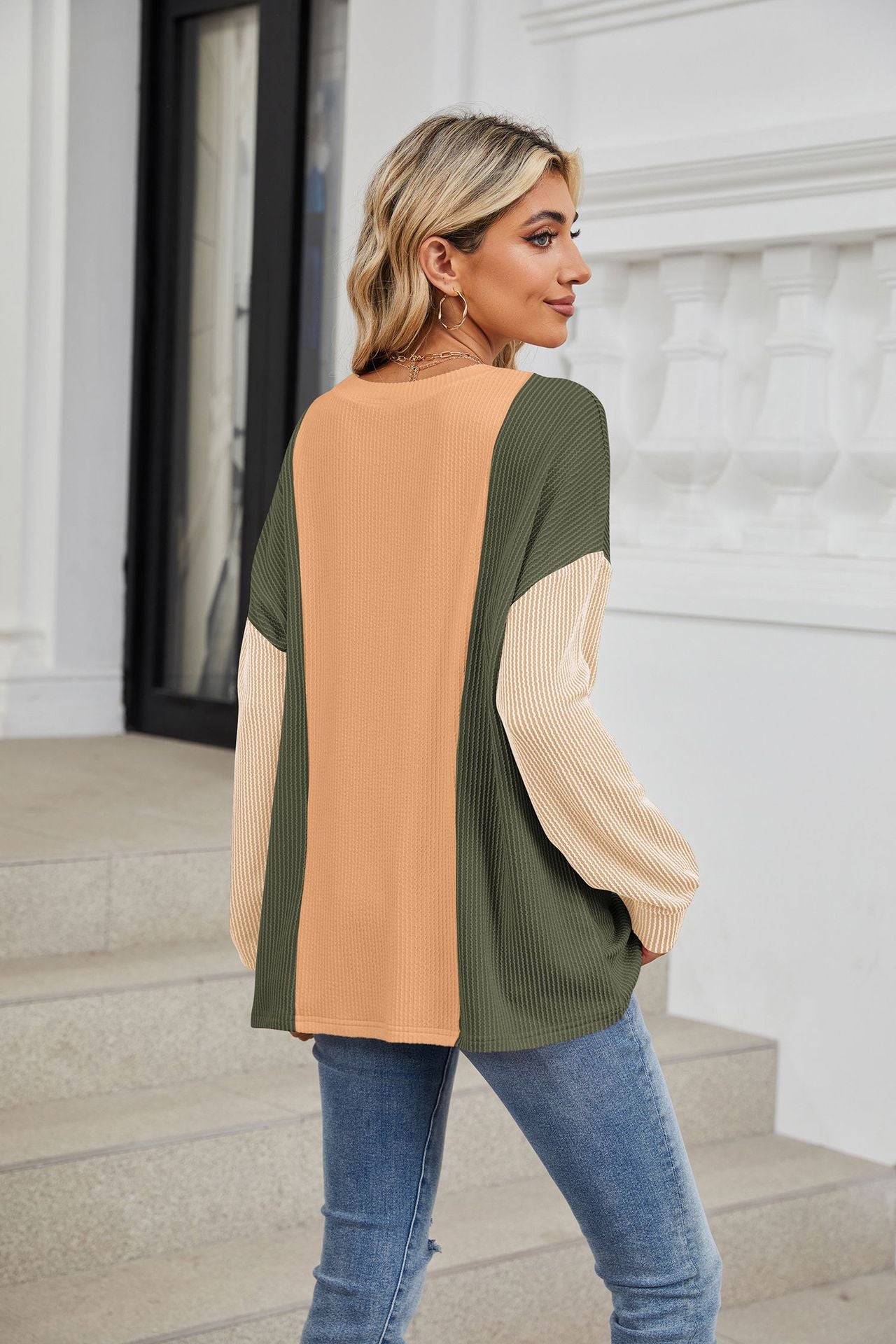 Crew Neck Splicing Loose Sleeve Long Sleeve