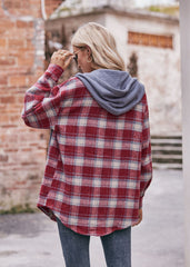 Women's Flannel Checked Jacket Hooded Casual Shirt