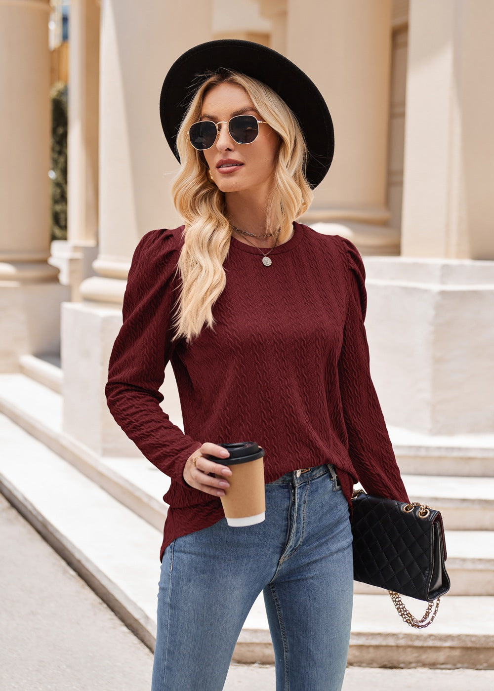 Solid Color Top Long Sleeve Twist T-Shirt