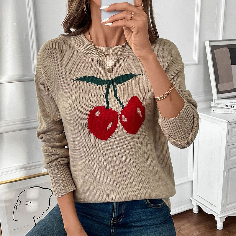 Crew Neck Cherry Pullover Valentine's Day Christmas Knitted Sweater