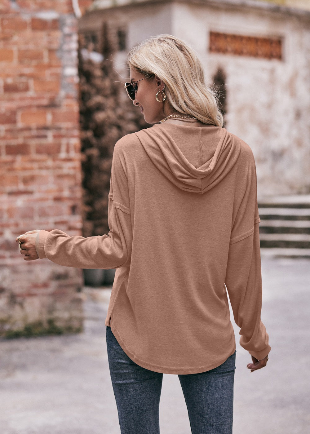 Women's Casual Loose Solid Color Hoodie Sweater